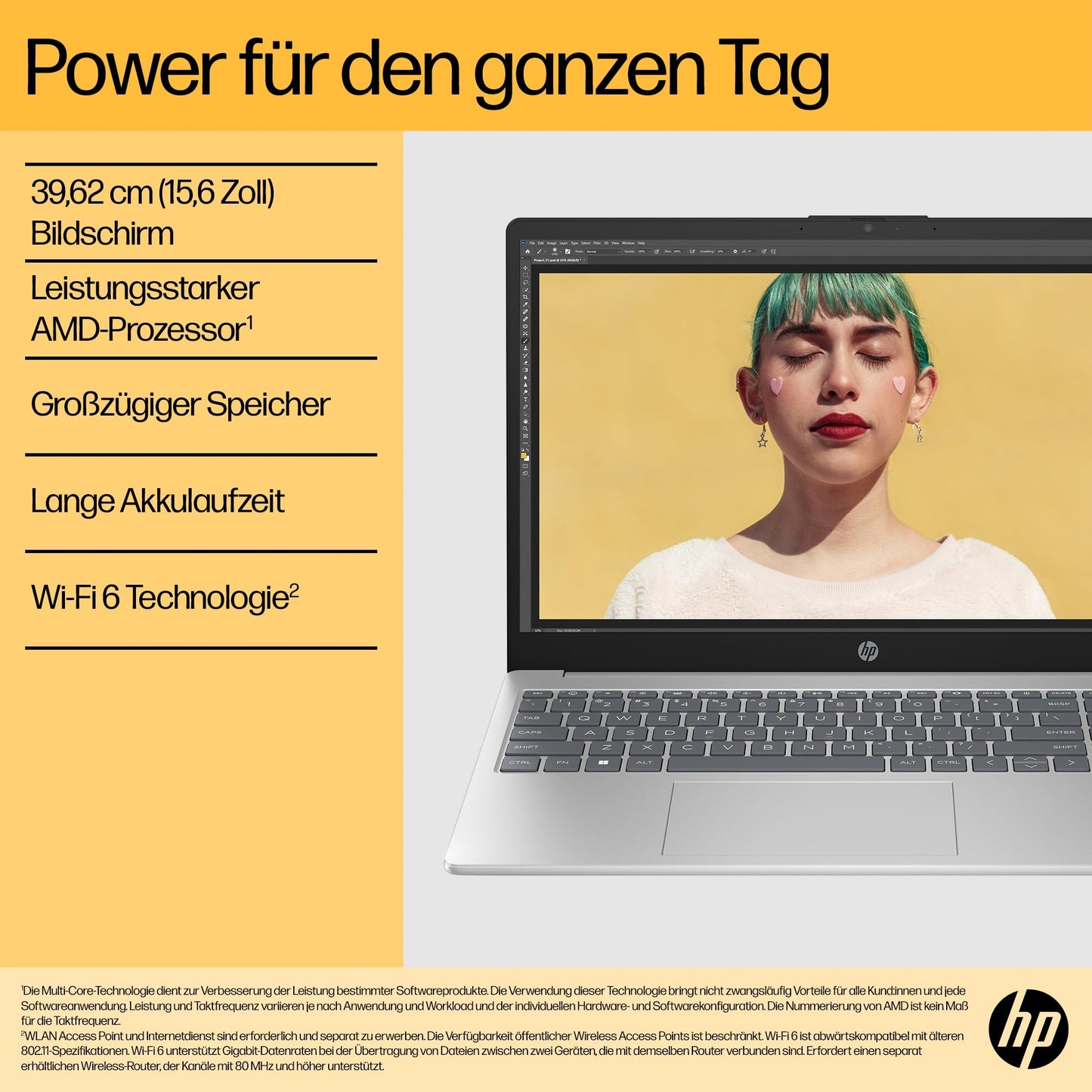 HP Laptop, 15,6" FHD Display, AMD Ryzen 5 7520U, 16 GB DDR5 RAM, 512 GB SSD, AMD Radeon-Grafik, Windows 11 Home, QWERTZ, Natural Silver mit HP Fast Charge