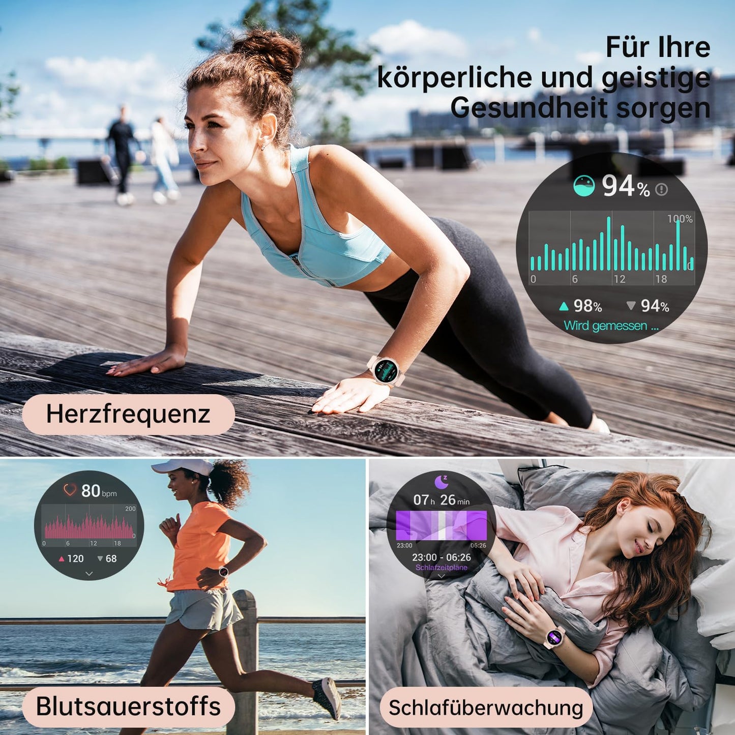 LLKBOHA Smartwatch Damen mit Telefonfunktion - 1,39 Zoll Fitnessuhr mit Benachrichtigung Smart Watch, 113+ Sportmodus, IP68 Wasserdicht mit Herzfrequenz, SpO2, Schlafmonitor für iOS und Android