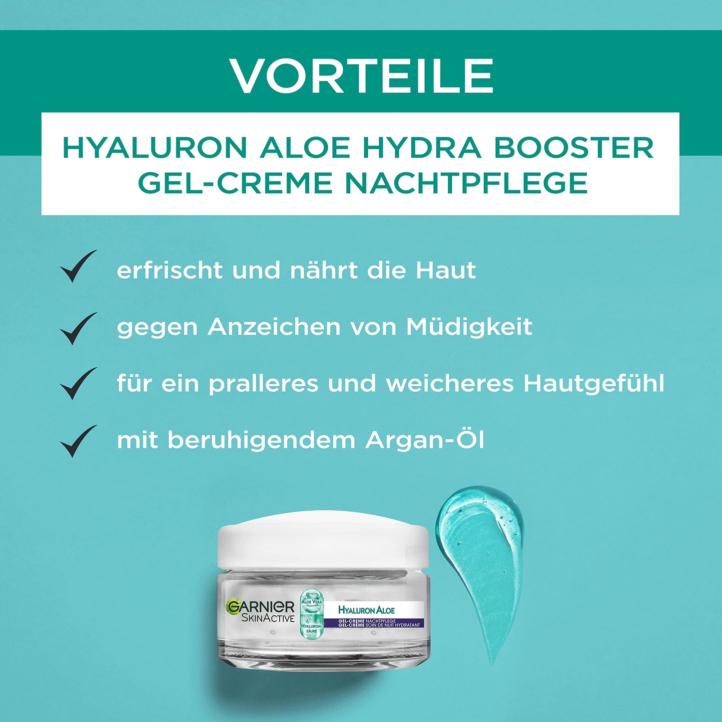 Garnier Hyaluron Aloe Hydra Booster Gel-Creme Nachtpflege, feuchtigkeitsspendend und erfrischend, 50 ml