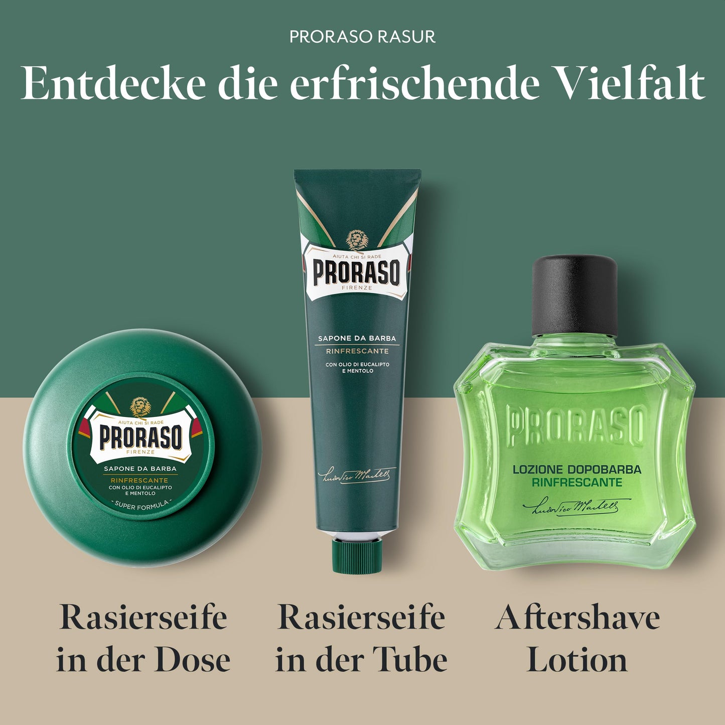 Proraso Shaving Soap inklusive Seifenschale, 150 ml, erfrischende und belebende Rasierseife für Herren mit Eukalyptusöl und Menthol, Made in Italy, Grün