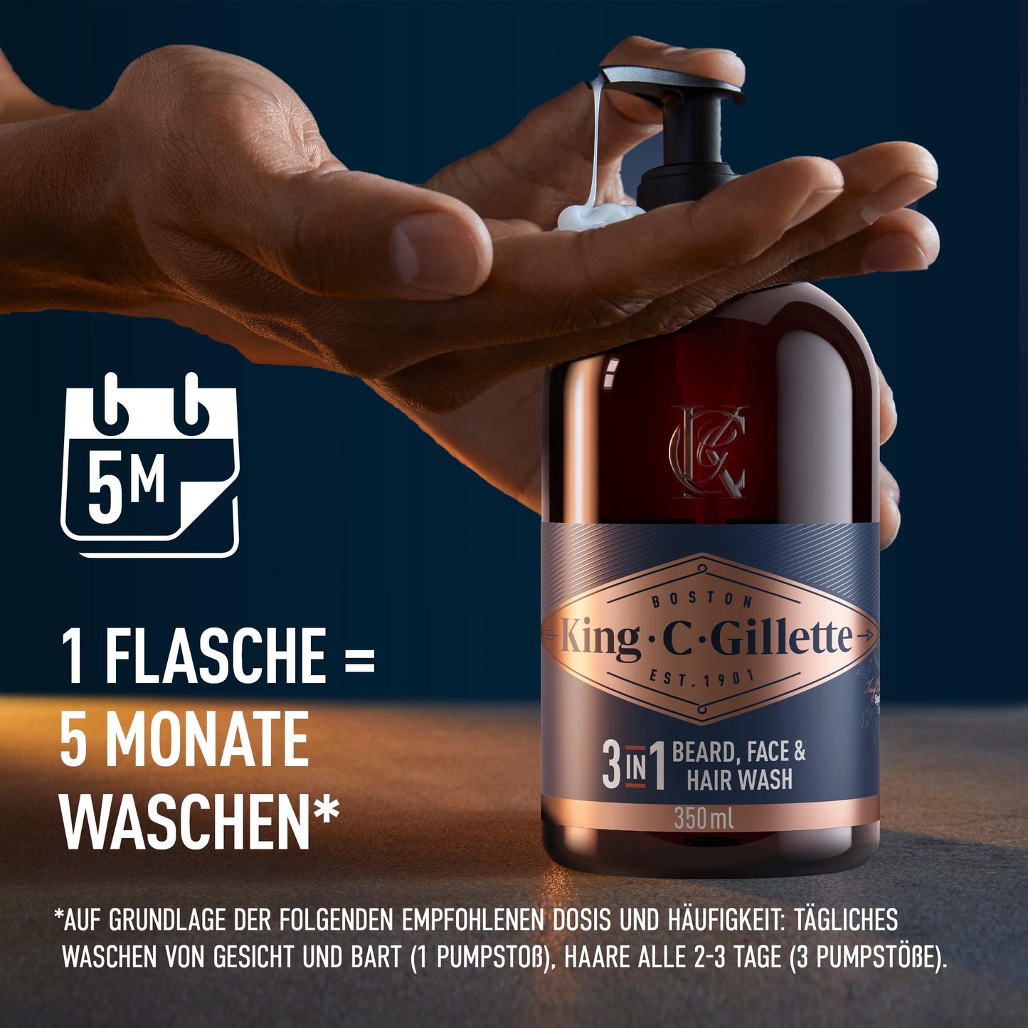 King C. Gillette 3-in-1 Bart-, Gesichts- und Haarwaschgel für Männer, tägliche Reinigung und Frische, mit charakteristischem King C. Duft , 350 ml