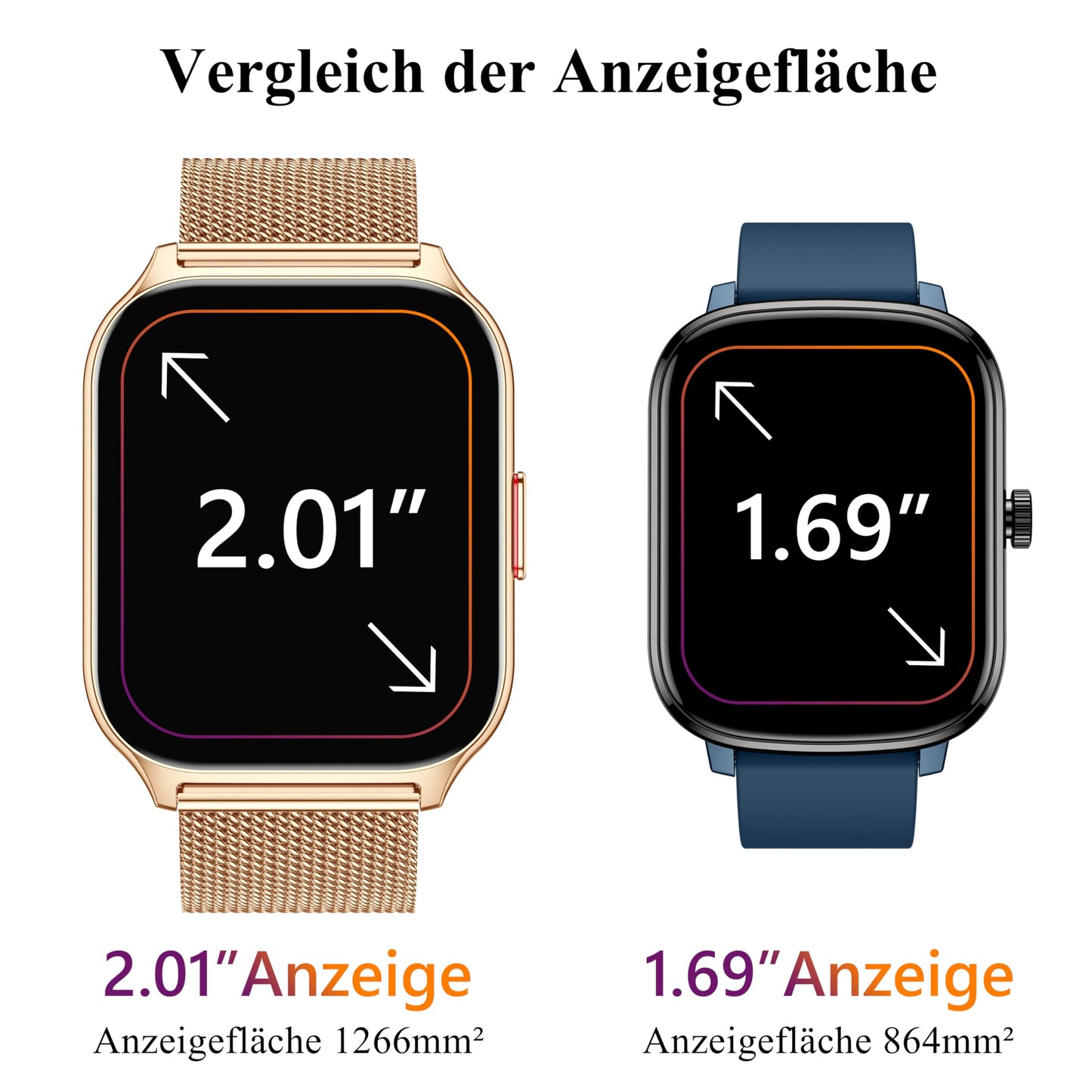 Popglory Smartwatch mit Telefonfunktion, Fitnesstracker 2.01 Zoll Touch-Farbdisplay,Blutdruckmessung Herzfrequenz Schlafmonitor SpO2, Sportuhr IPx8 Wasserdicht Schrittzähler für Damen Herren