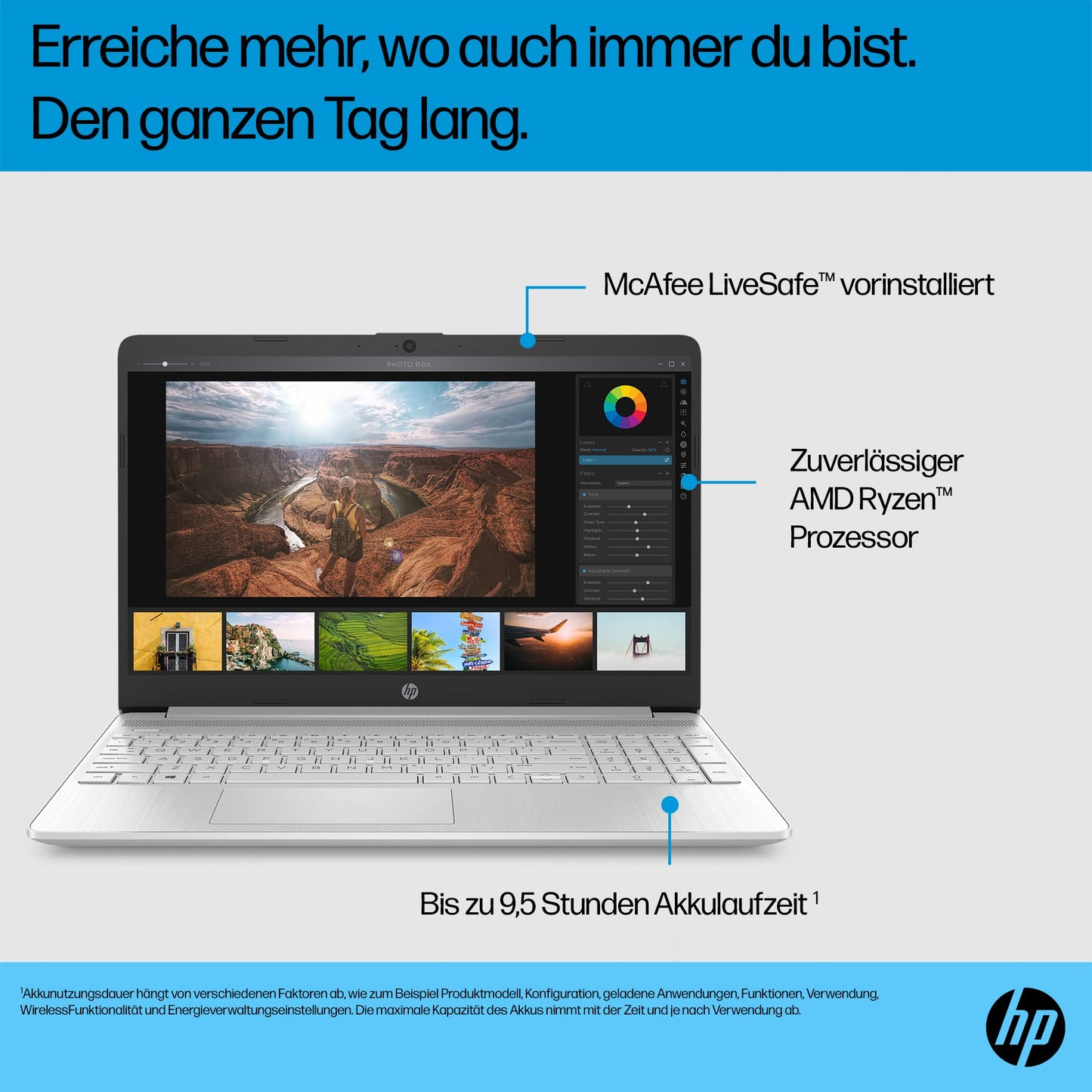 HP Laptop 15,6 Zoll FHD Display, AMD Ryzen 5-5500U, 16GB DDR4 RAM, 512GB SSD, AMD Radeon Grafik, QWERTZ Tastatur, Windows 11, Silber