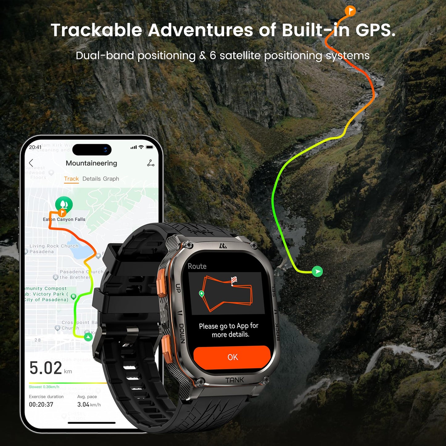 KOSPET Tank M3 Ultra GPS Smartwatch Herren mit Telefonfunktion, 40+Tage Akkulaufzeit, 1,96 AMOLED Display, 5ATM Wasserdicht Fitnessuhr mit Herzfrequenz，SpO2, Schlafüberwachung, 170 Sportmodi Sportuhr