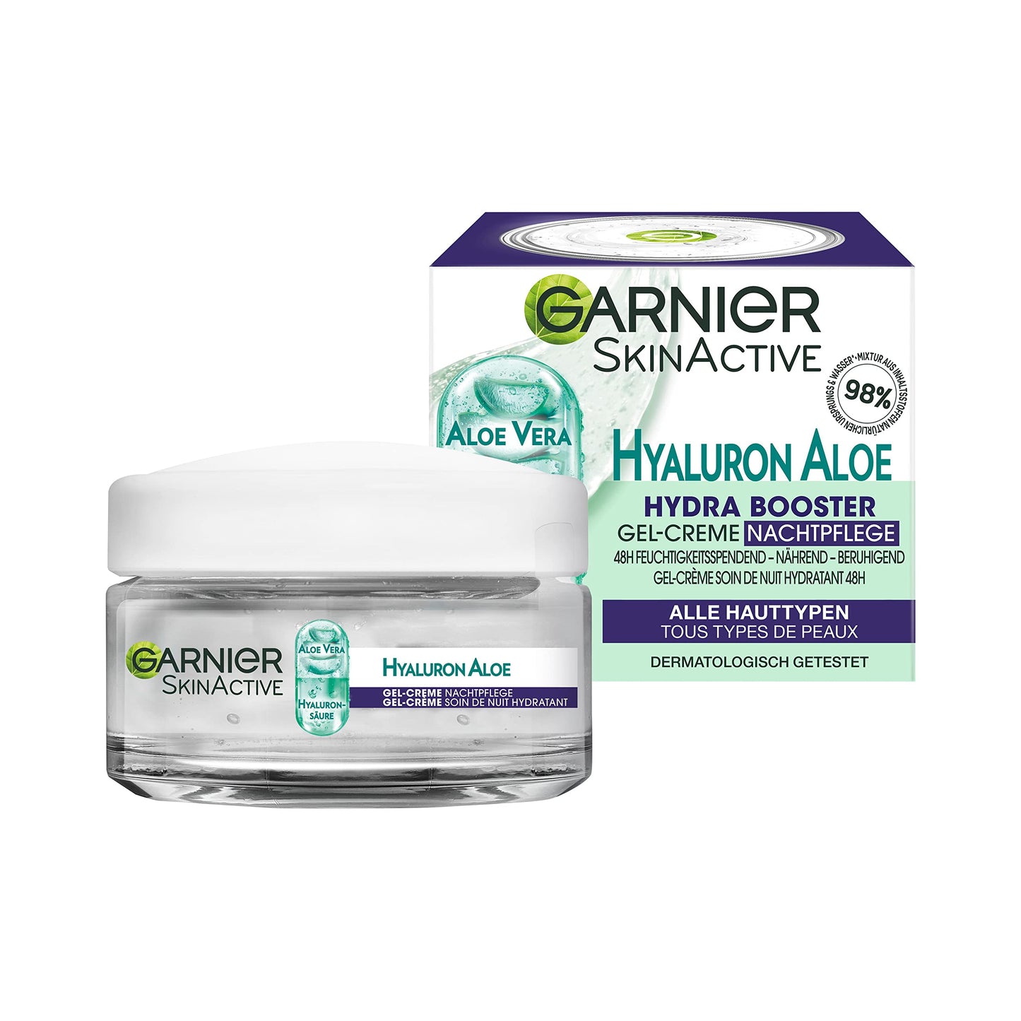 Garnier Hyaluron Aloe Hydra Booster Gel-Creme Nachtpflege, feuchtigkeitsspendend und erfrischend, 50 ml