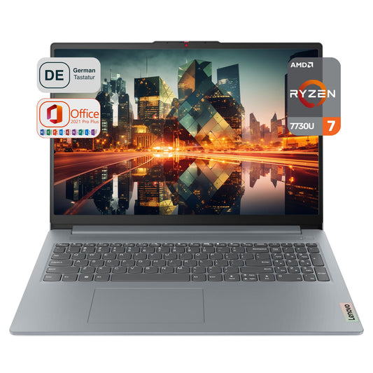 Lenovo IdeaPad Slim 3 Business Laptop, AMD Ryzen 7 7730U, 16 GB DDR4 RAM, 1 TB PCIe SSD, 16" WUXGA Anti-Glare Display, AMD Radeon Grafikkarte, QWERTZ Tastatur, Windows 11 Pro, Office 2021, Grau