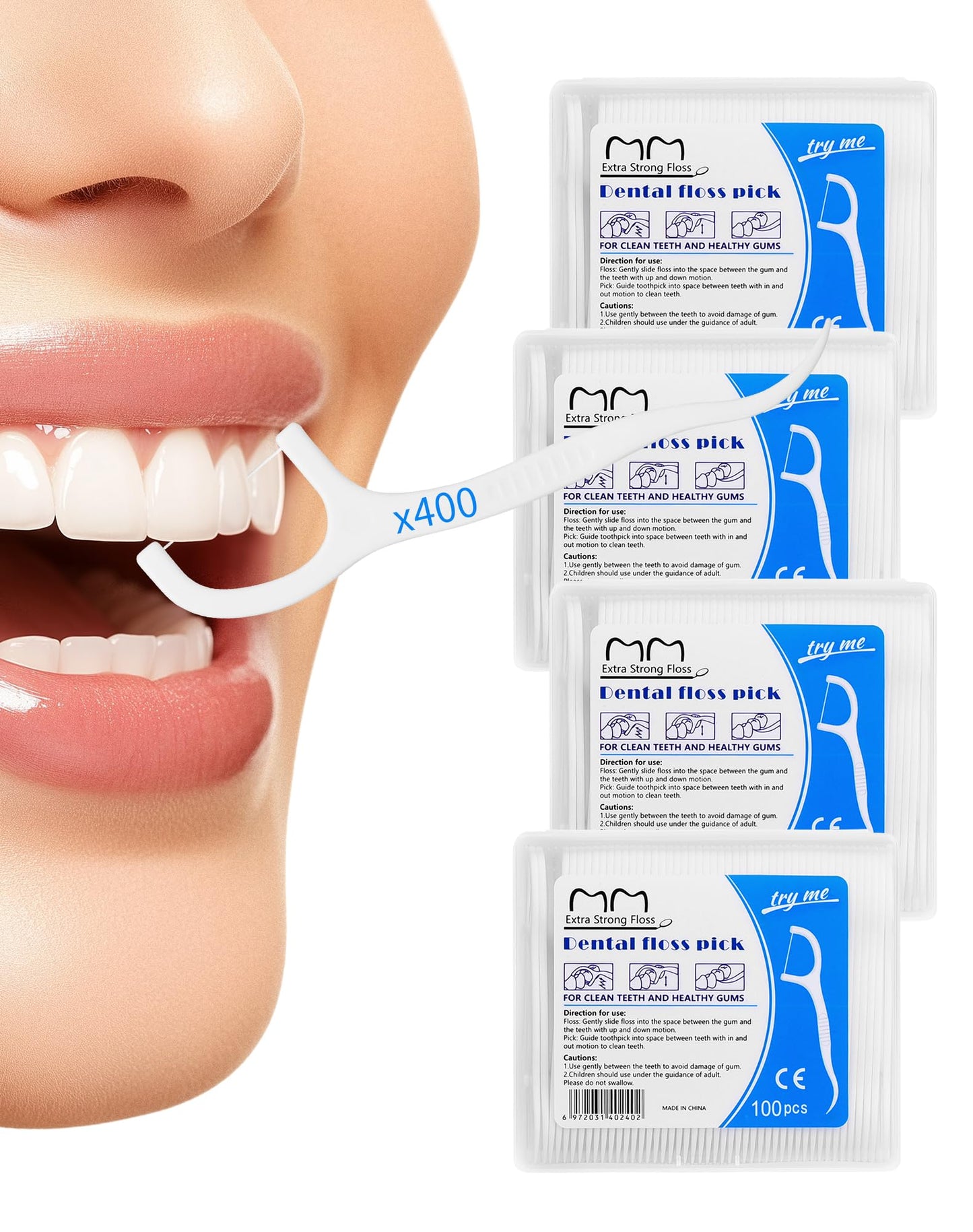 400PCS Zahnseide Sticks Dental Floss Zahnseide Zahnstocher Zahnpflege 3X Zahnreinigung Flossers mit 4Pack tragbarem Etui Zahnseidesticks Zahnreiniger Sticks zur Entfernung von Plaque und Speiseresten