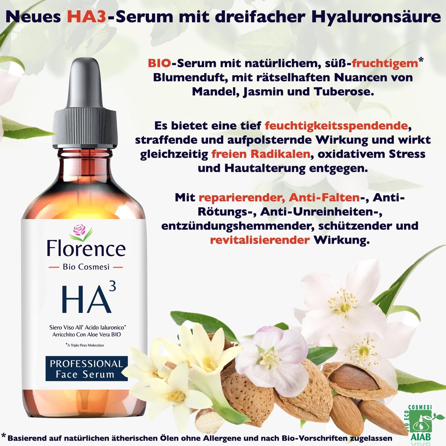 60 ml. Hochdosiertes Bio Hyaluron Serum mit Niacinamid, B5, Vitamin C und Aloe. Vegane Anti-Aging Gesichtspflege-Feuchtigkeitscreme. Hyaluronsäure serum für das Gesicht mit Anti-Falten-Wirkstoffen