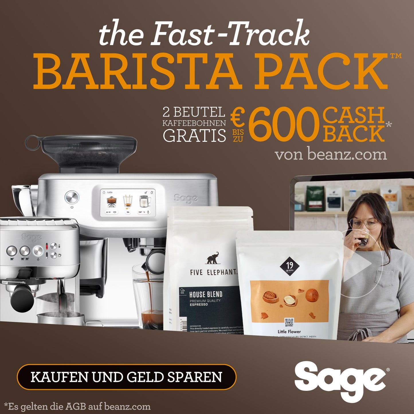 Sage - The Barista Express - Espressomaschine mit manuellem Milchaufschäumer - Gebürsteter Edelstahl