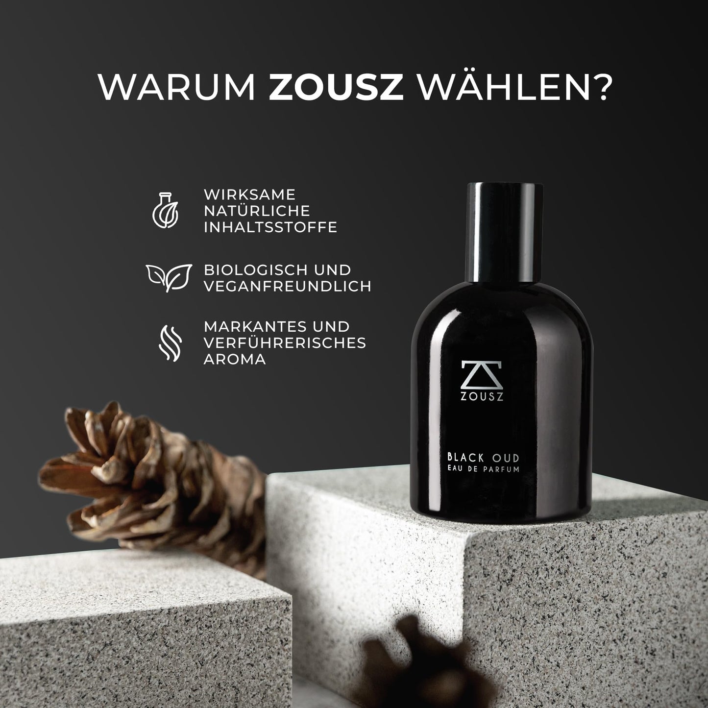 ZOUSZ Black Oud Eau De Parfum - Luxuriöses Oud Parfum für Männer mit Schwarzem Oud-Holzöl - Oud Duft mit Sandelholz, Zedernholz & Patschuli Geschenk für Männer