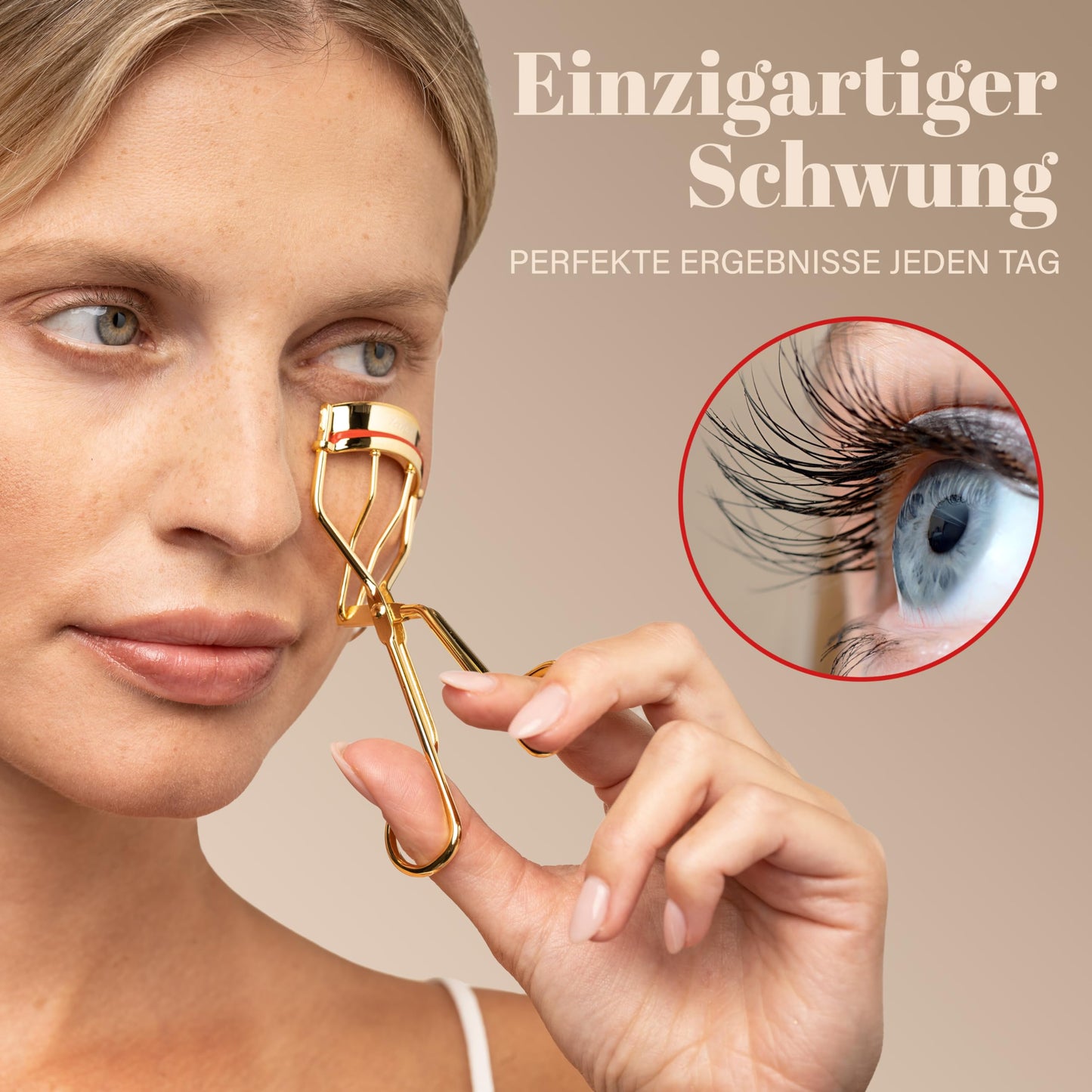 TANA Wimpernzange Gold | 1 Stück, inkl. 3 Ersatzpads | Vergoldeter Eyelash Curler für alle Augenformen I Perfekte Eyelashes (Wimpernzange Gold inkl. 3 Ersatzpads)