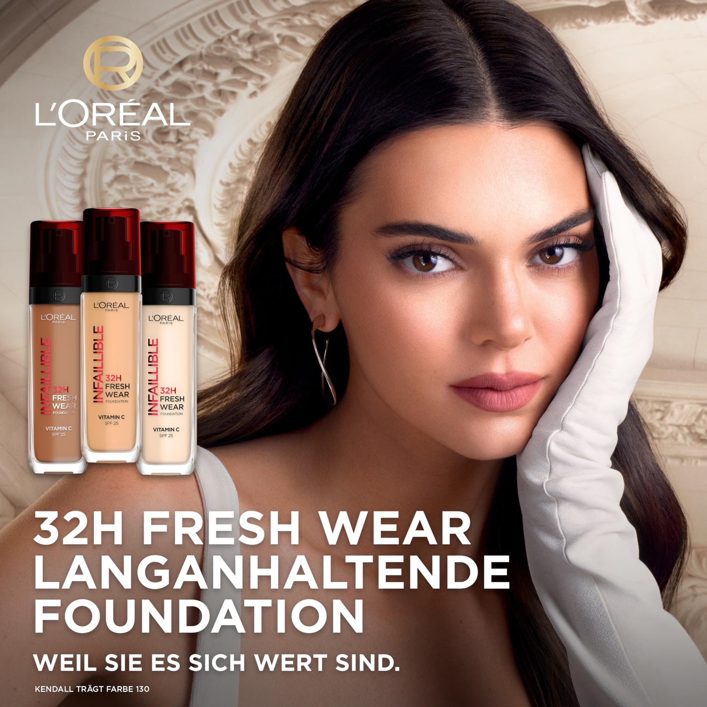 L'Oréal Paris Make-up, Wasserfest und langanhaltend, Flüssige Foundation mit LSF 25, Infaillible 32H Fresh Wear Make-up, Nr. 220 Sand, 30 ml