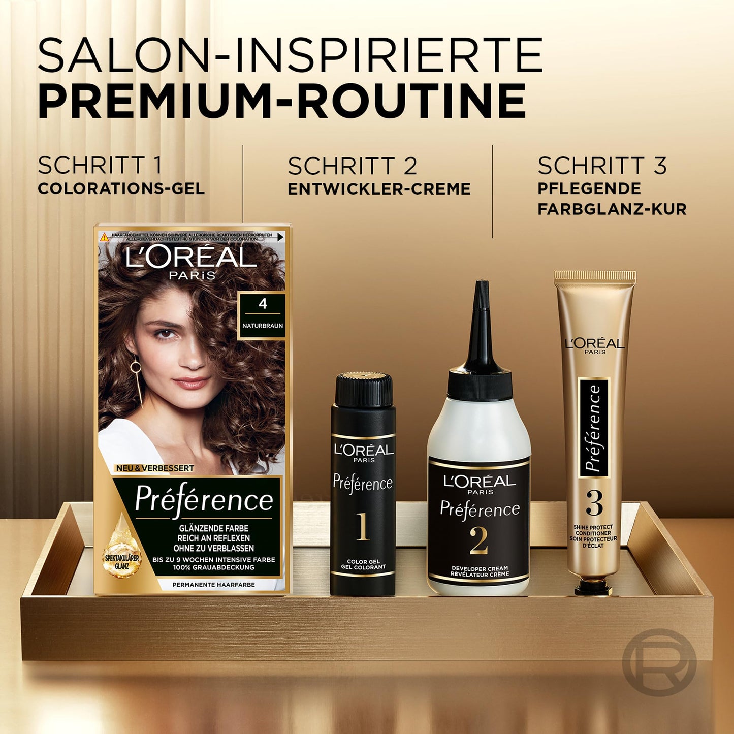 L'Oréal Paris Permanente Haarfarbe, Haarfärbeset mit Coloration und Farbglanz-Pflegebalsam, Préférence, 6.21 Helles Perlmuttbraun, 3er Set