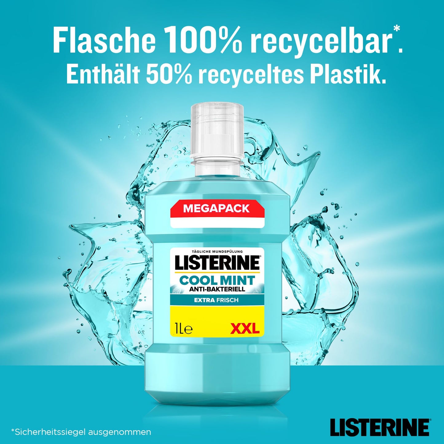 LISTERINE Cool Mint Mundwasser (1000 ml), antibakterielle Mundspülung mit ätherischen Ölen & intensivem Minzgeschmack, Zahnpflege-Spülung reduziert Zahnbelag und bekämpft wirksam Mundgeruch