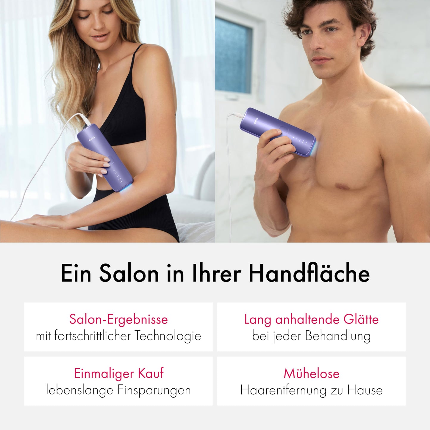 Ulike Air 3 Laser-Haarentfernung für Frauen & Männer,IPL Haarentfernungsgerät mit Saphir-Eiskühlsystem für schmerzfreie langanhaltende Ergebnisse, auf Gesicht und Körper Auftragen zu Hause, Lila