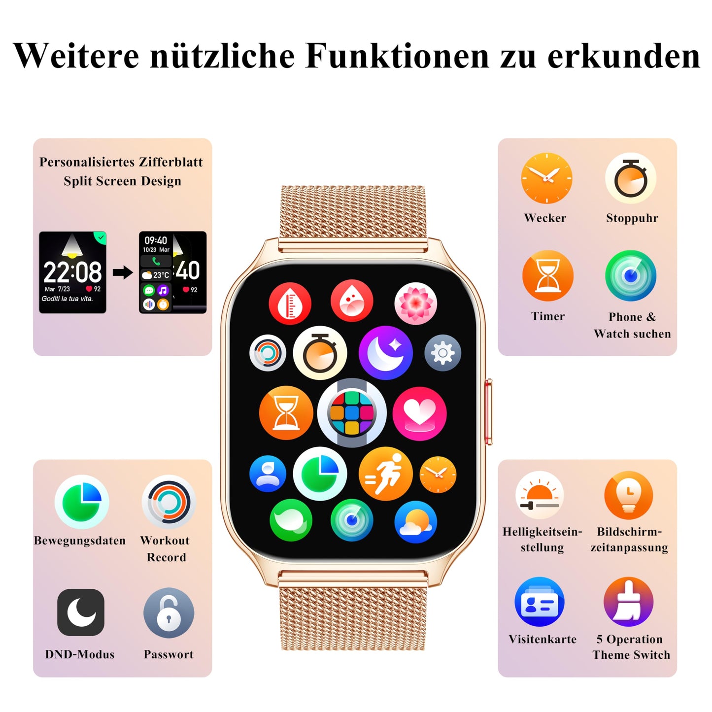 Popglory Smartwatch mit Telefonfunktion, Fitnesstracker 2.01 Zoll Touch-Farbdisplay,Blutdruckmessung Herzfrequenz Schlafmonitor SpO2, Sportuhr IPx8 Wasserdicht Schrittzähler für Damen Herren