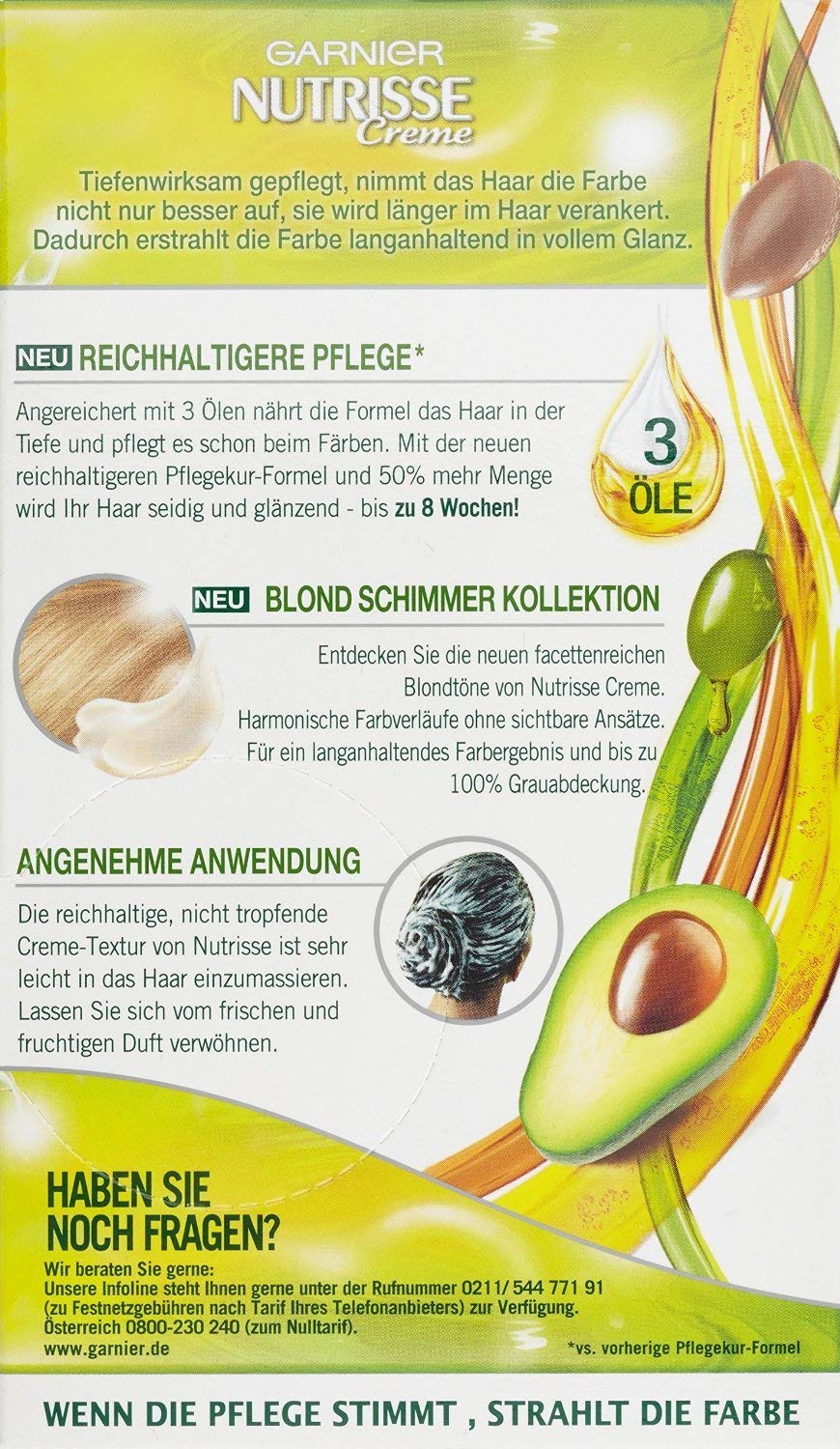 Garnier Nutrisse Creme Coloration Nude Natürliches Dunkelblond 6N / Färbung für Haare für permanente Haarfarbe (mit 1 nährenden Ölen)