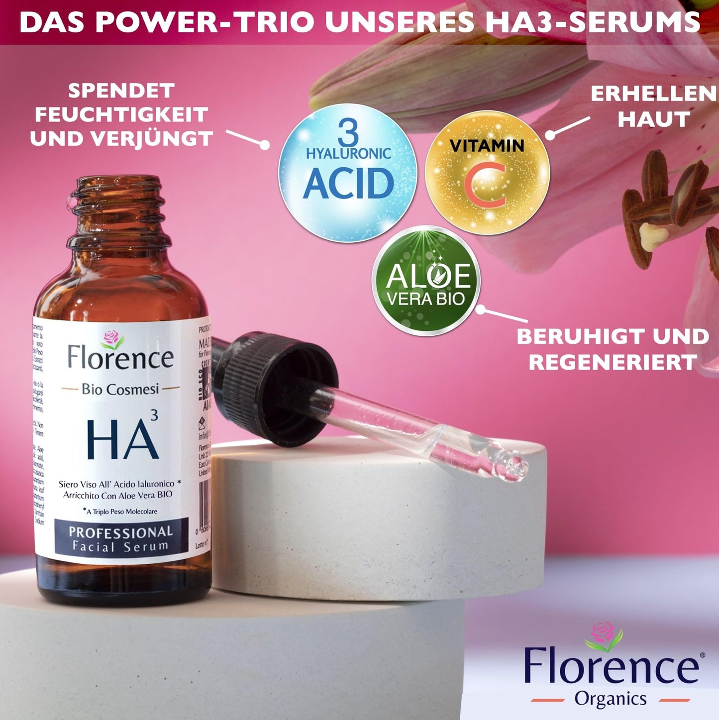 60 ml. Hochdosiertes Bio Hyaluron Serum mit Niacinamid, B5, Vitamin C und Aloe. Vegane Anti-Aging Gesichtspflege-Feuchtigkeitscreme. Hyaluronsäure serum für das Gesicht mit Anti-Falten-Wirkstoffen