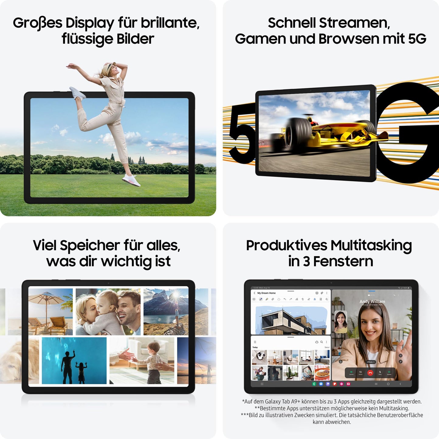 Samsung Galaxy Tab A9+ 5G Android-Tablet, 64 GB Speicherplatz, Großes Display, 3D-Sound, Simlockfrei ohne Vertrag, Graphite+Keyboard Cover