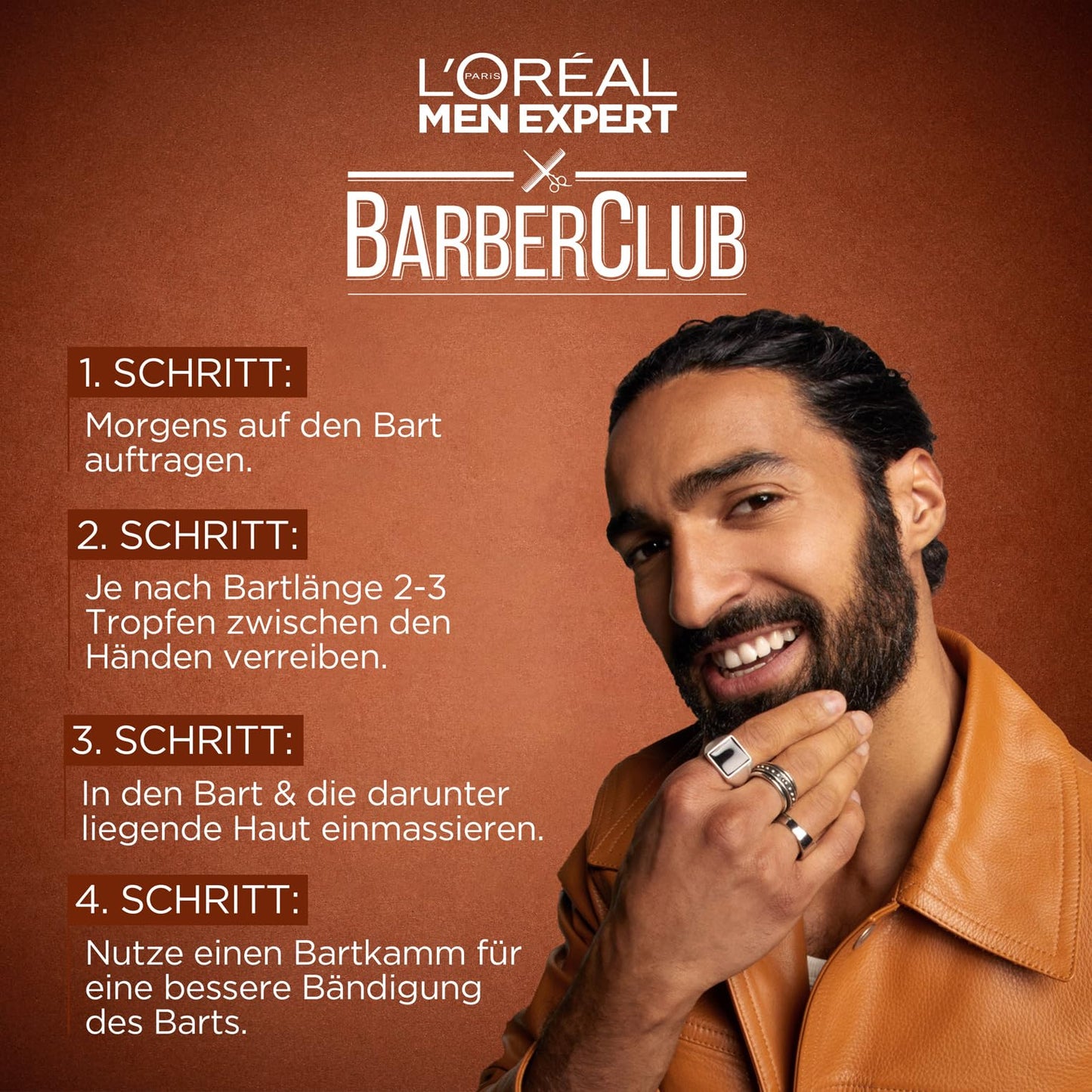 L'Oréal Men Expert Bartöl für Männer, Unterstützung beim gesunden Bartwachstum, Beruhigende Bartpflege für Herren mit holzigem Duft und ätherischem Zedernholzöl, Barber Club, 1 x 30 ml