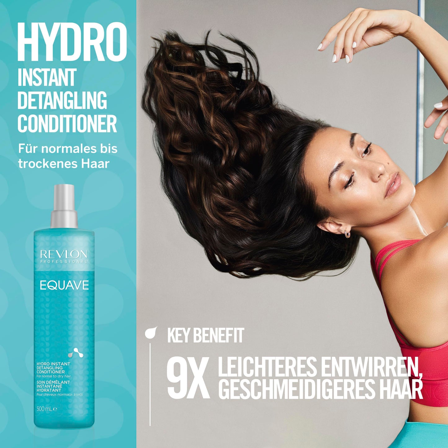 REVLON PROFESSIONAL EQUAVE Hydro Instant Detangling Conditioner, 500 ml, entwirrender Leave in Sprühconditioner für normales bis trockenes Haar, Haarpflege mit 2-Phasen Formel & Hitzeschutz