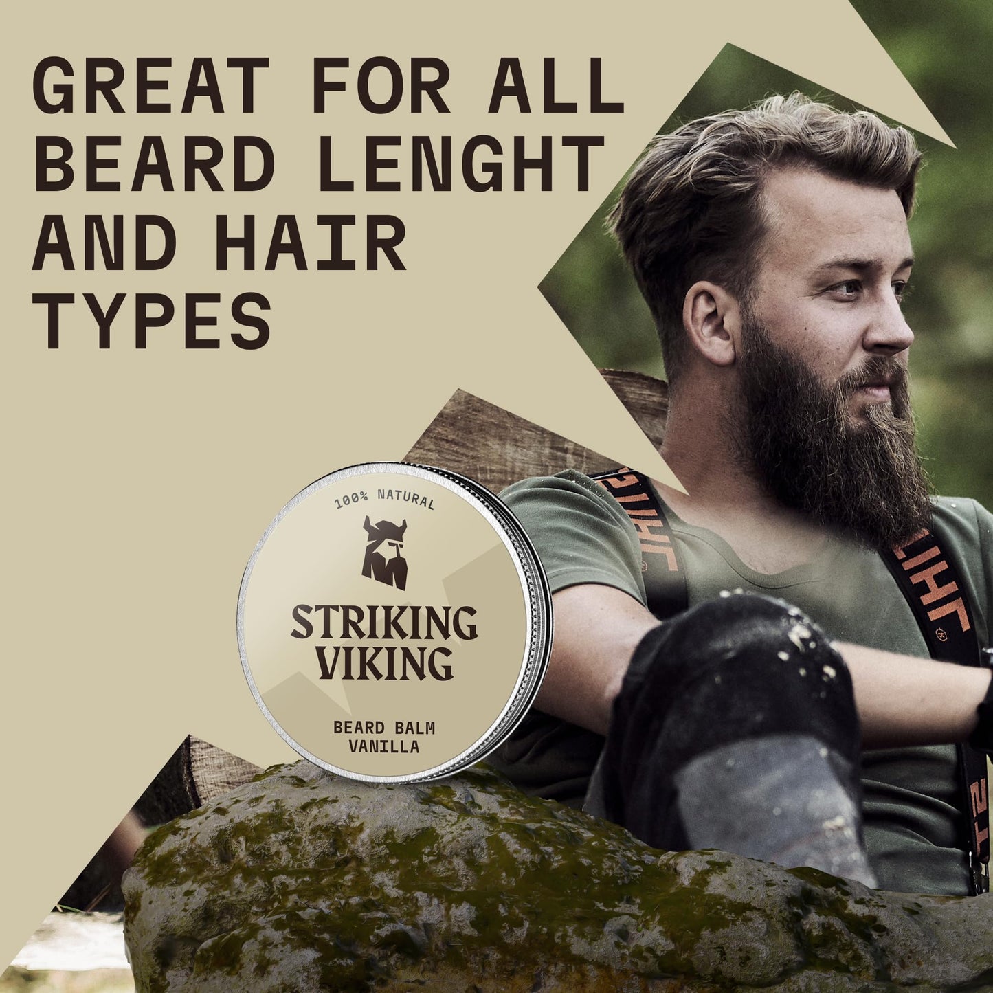 Striking Viking parfümfreier Bartbalsam von Viking – stylt, stärkt und macht Bärte und Schnurrbärte weich – 100% natürliche Bartpflege mit Bio-Sheabutter, Teebaum-, Argan- und Jojobaöl (vanilla)