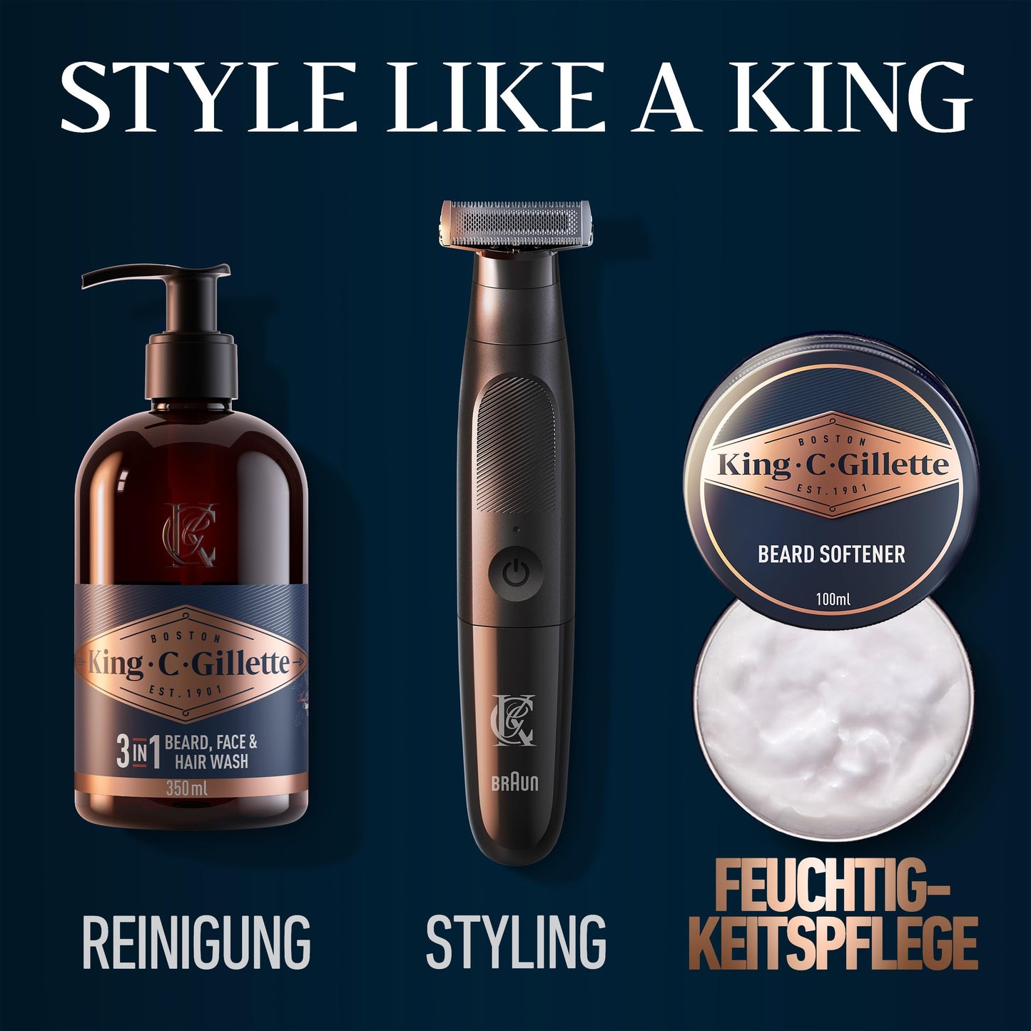 King C. Gillette Bartbalsam für Männer, leichte und tiefgreifende Bartpflege, mit dem charakteristischen Duft von King C. Gillette, 100 ml