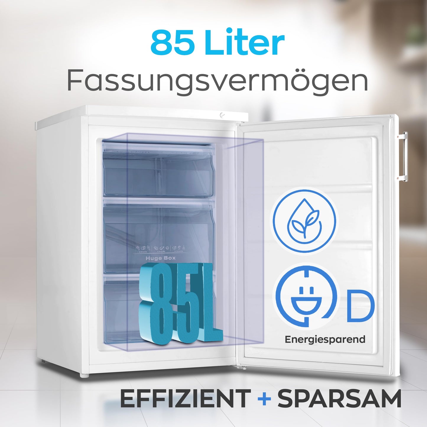 HEINRICHS Gefrierschrank, Freezer, 3x Gefrierschublade, Stufenloser Temperaturregler,Airflow, wechselbarer Türanschlag, 85 Liter Nutzinhalt, Temperatur:-18°C~-38°C, weiß