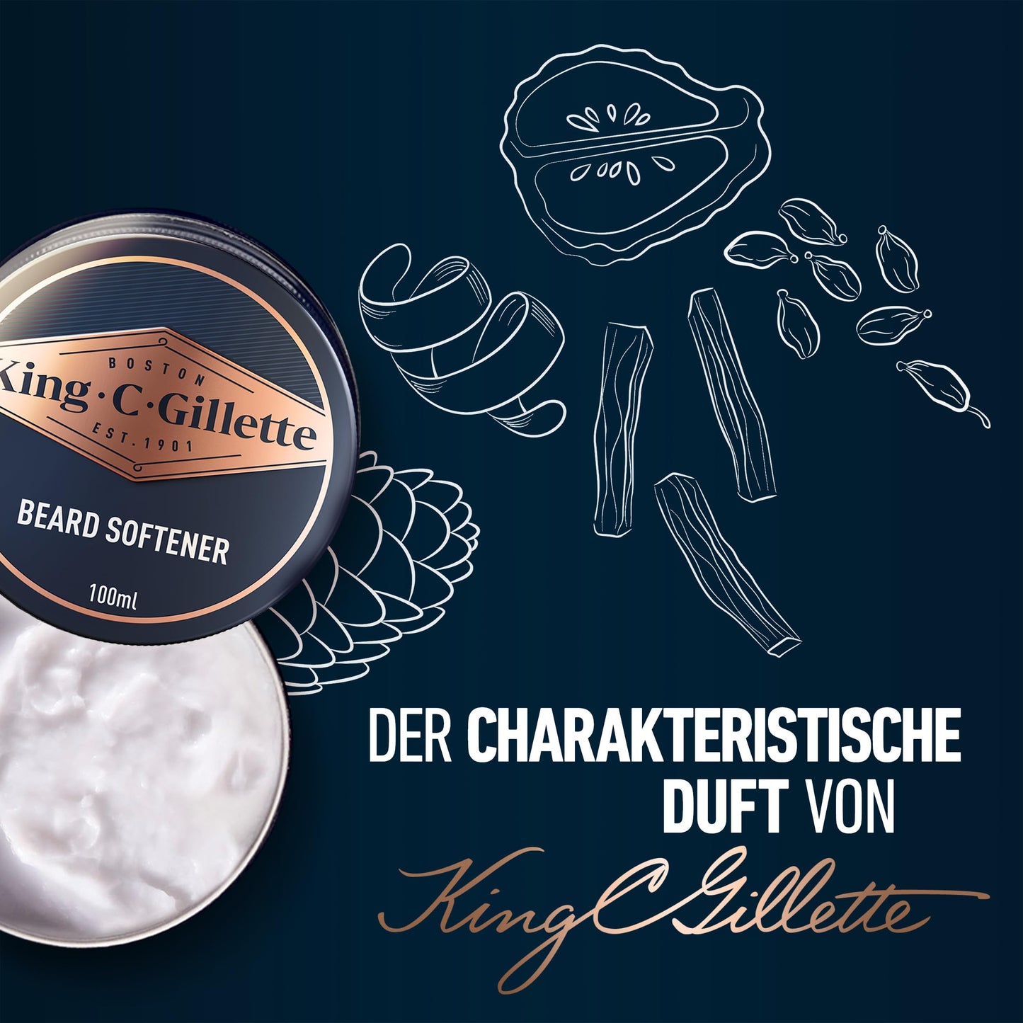 King C. Gillette Bartbalsam für Männer, leichte und tiefgreifende Bartpflege, mit dem charakteristischen Duft von King C. Gillette, 100 ml