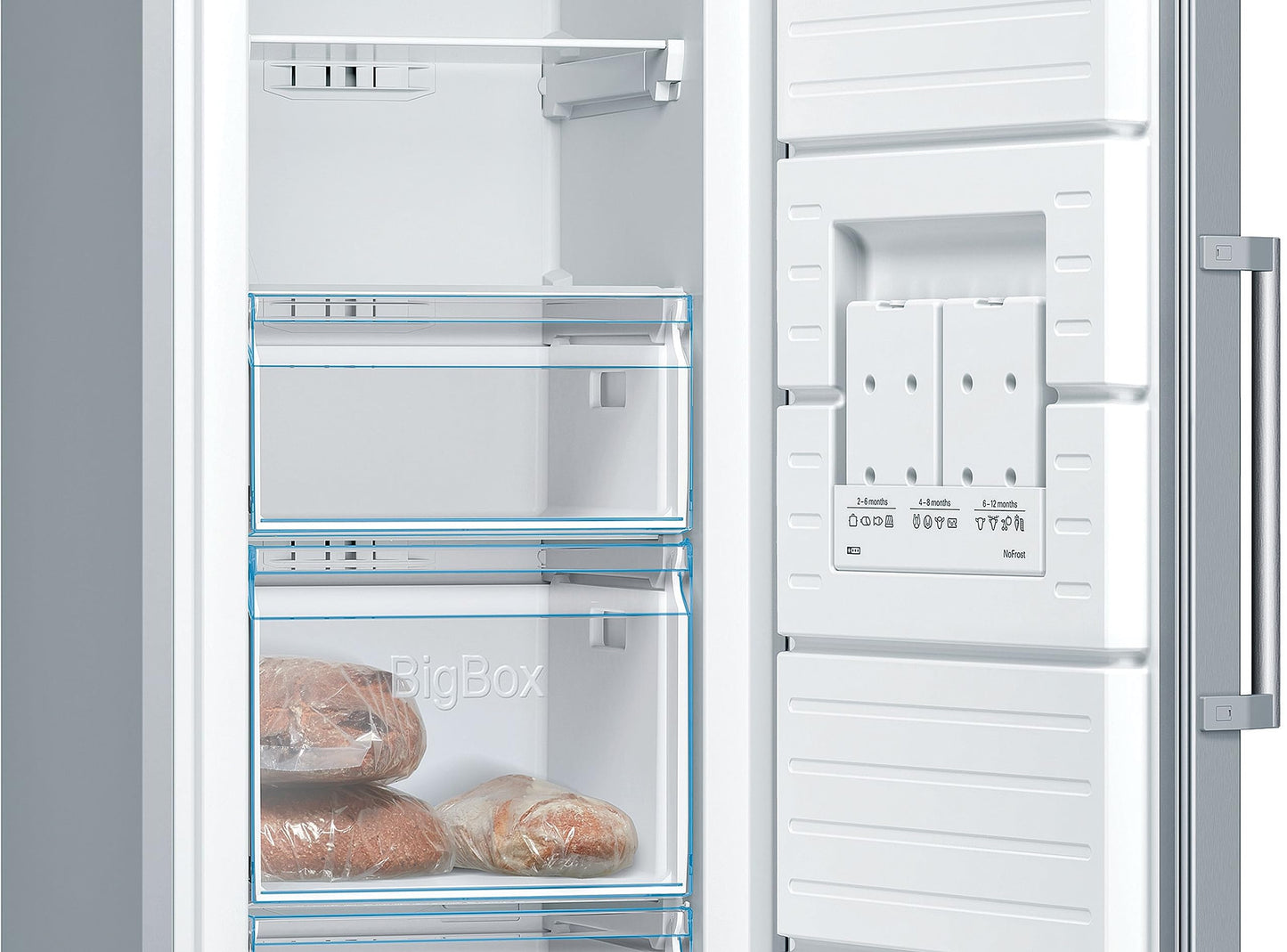 Bosch Hausgeräte GSN36VLEP Serie 4 Freistehender Gefrierschrank / E / 186 cm / 234 kWh/Jahr / Inox-look / 242 L / NoFrost / BigBox