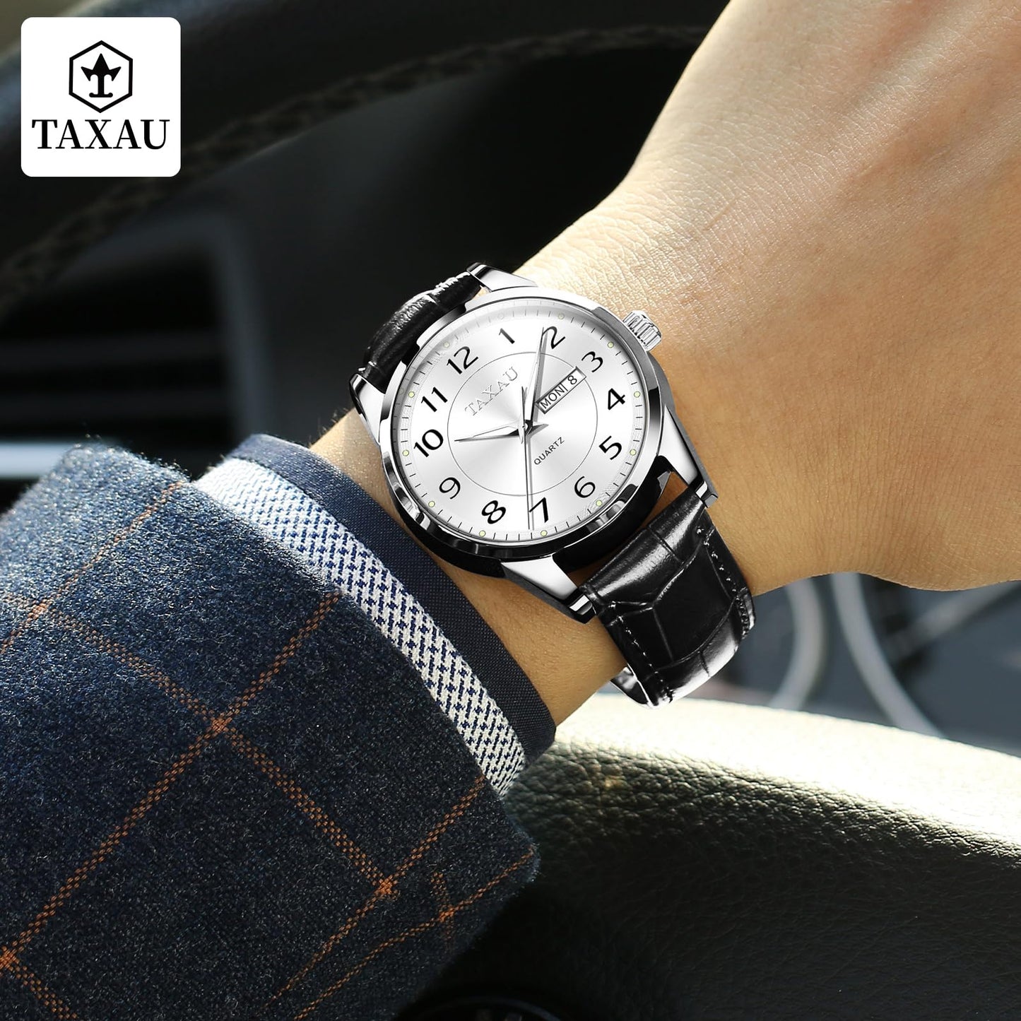 Taxau Herrenuhren Arabische Ziffern Großes Zifferblatt Leicht zu lesen Herrenuhren Einfacher Stil Day Date Uhren wasserdichte leuchtende Armbanduhren Reloj para Hombre