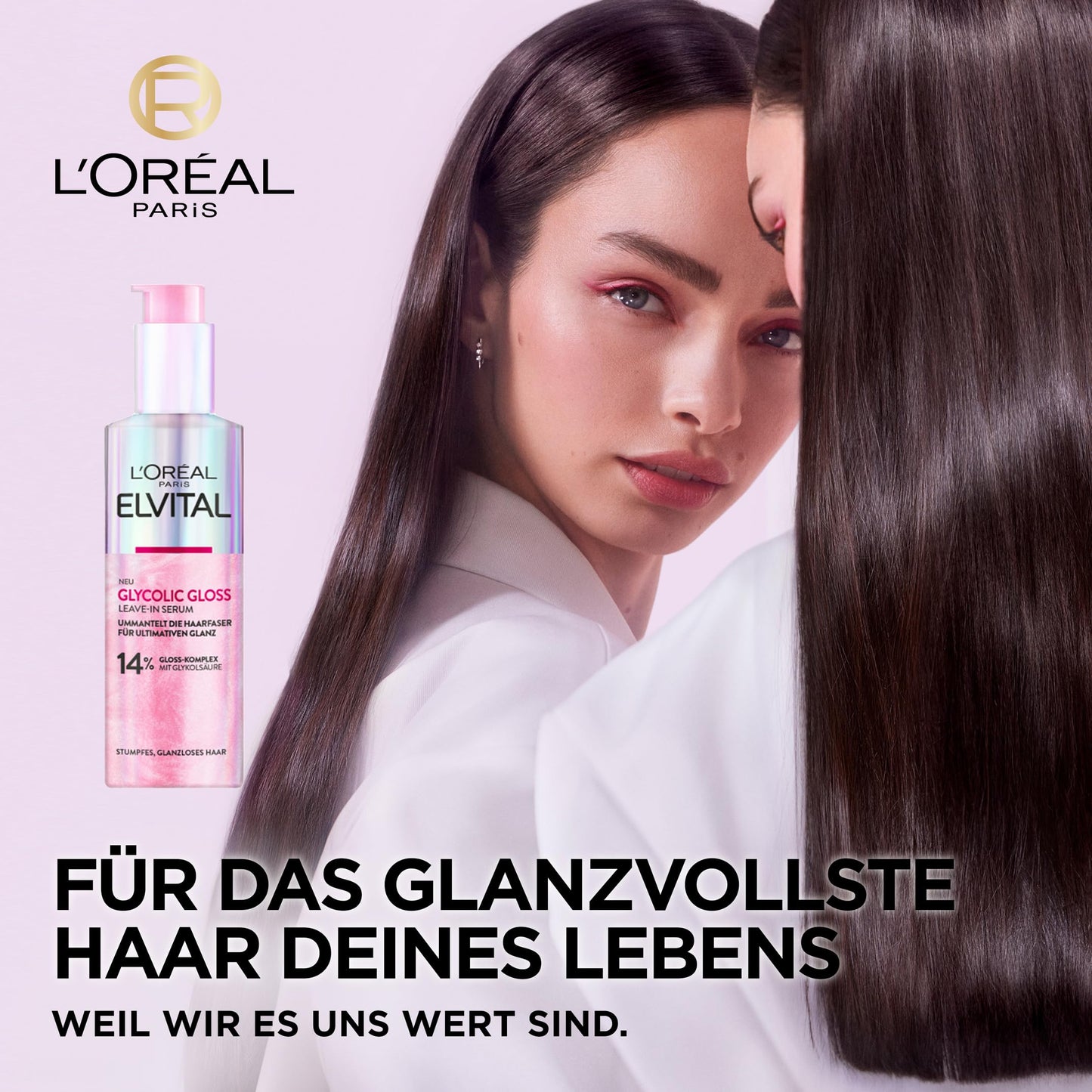 L'Oréal Paris Elvital Glycolic Gloss Serum für glanzloses und stumpfes Haar, Haarpflege für intensive Geschmeidigkeit und ultimativen Glanz, Leave-In Serum, regenerierend, mit Glykolsäure, 150ml