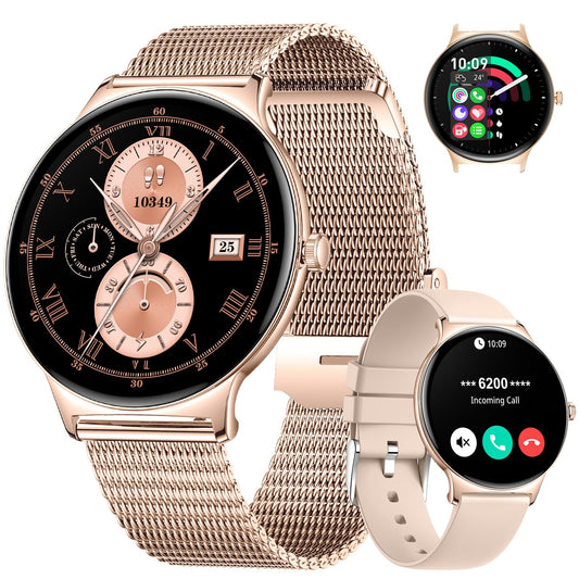 Smartwatch Damen Mit Telefonfunktion,1.43"AMOLED Fitnessuhr Mit Herzfrequenz/Spo2/Schlafmonitor Kompatibel Android iOS,SchrittzäHler Kalorien IP68 Wasserdicht Smart Watch 100+Sport Modi Roségold