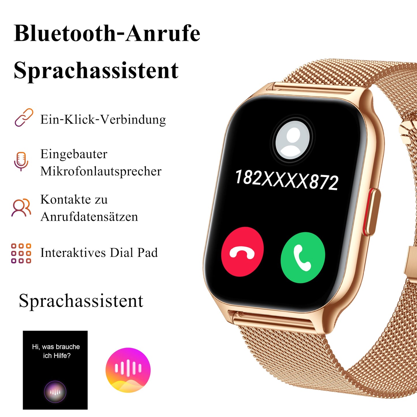 Popglory Smartwatch mit Telefonfunktion, Fitnesstracker 2.01 Zoll Touch-Farbdisplay,Blutdruckmessung Herzfrequenz Schlafmonitor SpO2, Sportuhr IPx8 Wasserdicht Schrittzähler für Damen Herren