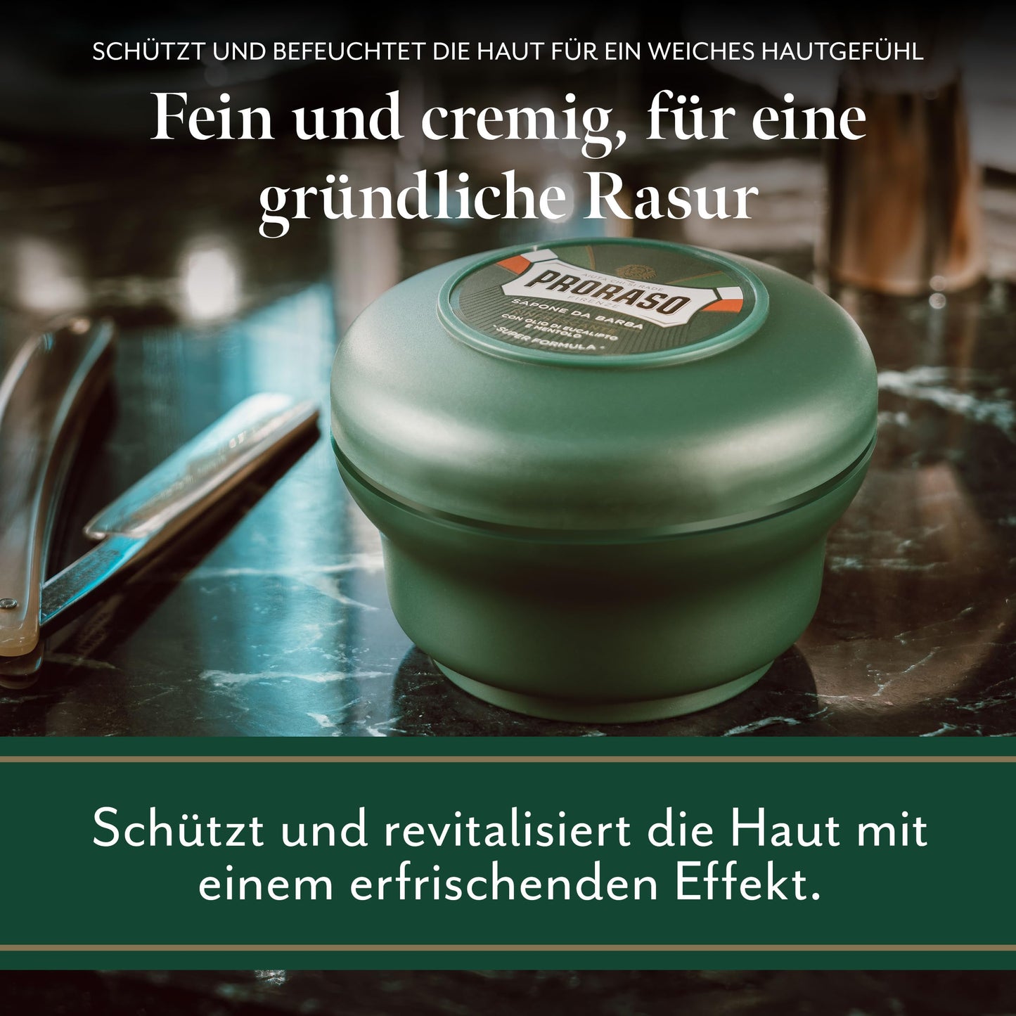 Proraso Shaving Soap inklusive Seifenschale, 150 ml, erfrischende und belebende Rasierseife für Herren mit Eukalyptusöl und Menthol, Made in Italy, Grün