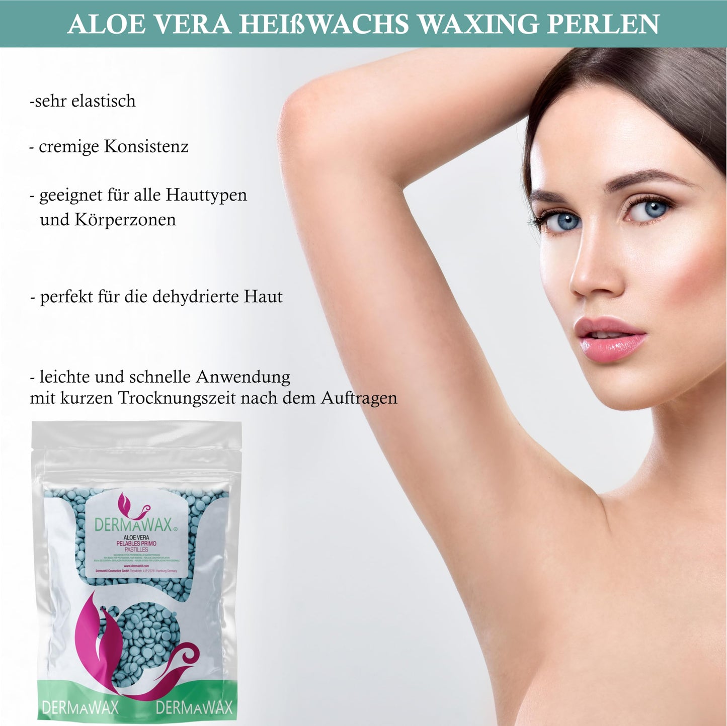 Dermawax 1 kg Heißwachs Wachsperlen Aloe Vera für sensible Haut – Haarentfernung ohne Wachsstreifen,sanftes Waxing für Gesicht, Beine, Bikini & Körper–Made in Italy, Profi-Qualität (1 kg, Aloe Vera)