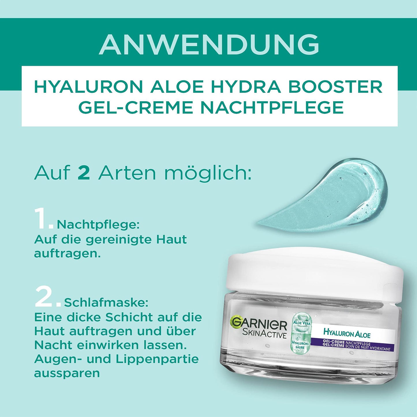 Garnier Hyaluron Aloe Hydra Booster Gel-Creme Nachtpflege, feuchtigkeitsspendend und erfrischend, 50 ml