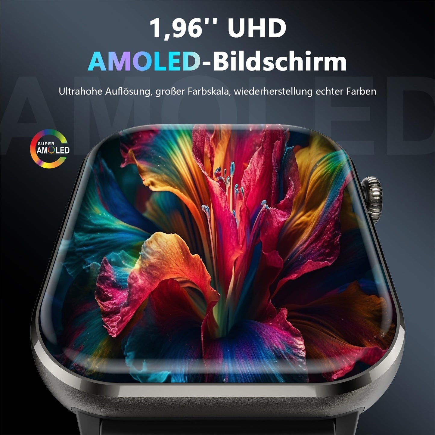 Blackview Smartwatch Herren Damen, AMOLED-Bildschirm immer an, Fitnessuhr mit Telefonfunktion, Anrufe tätigen/empfangen, Sportuhr 100+Sportmodi, Puls-Schlaf-Monitor, Schrittzähler, Uhr für Android iOS