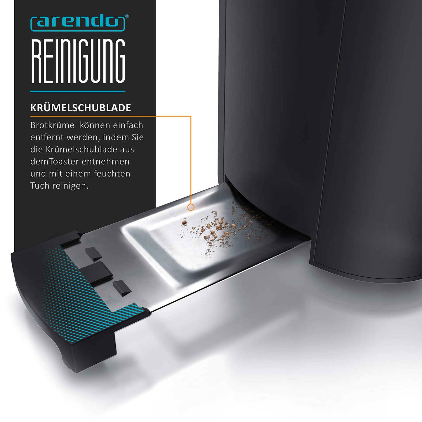 Arendo - Edelstahl Toaster Langschlitz 4 Scheiben - Defrost Funktion - wärmeisolierendes Gehäuse - mit integriertem Brötchenaufsatz - Krümelschublade - Display mit Restzeitanzeige - Schwarz Matt