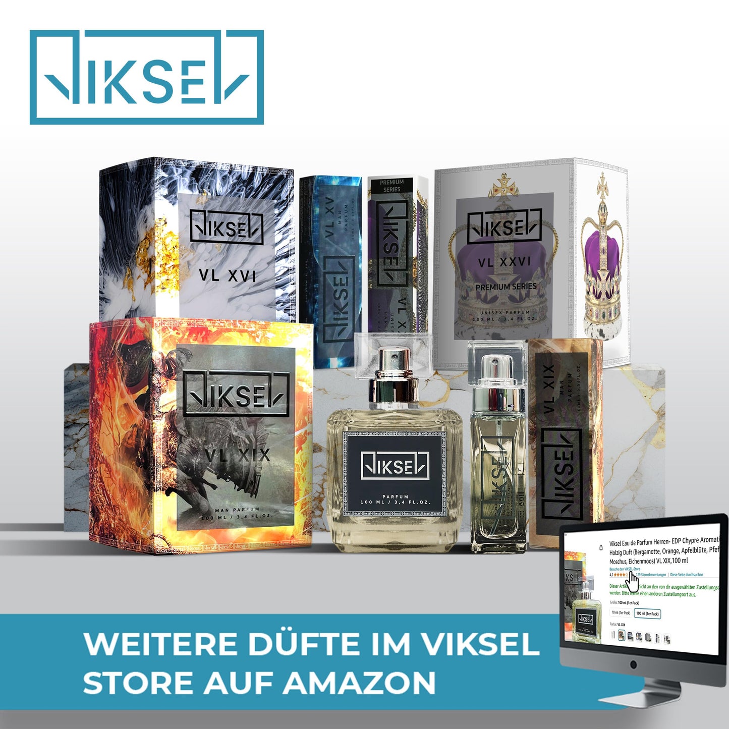 Viksel Eau de Parfum Herren - EDP Chypre Aromatisch Leder Holzig Duft (Bergamotte, Orange, Apfelblüte, Pfeffer, Patchouli, Moschus, Eichenmoos) VL XIX,100 ml