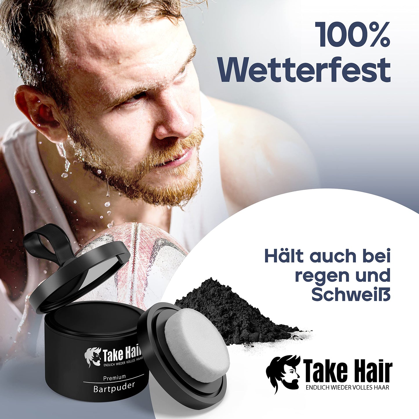 Take Hair Bartfärbemittel I 100% wasserfest I 4g Bartpuder für einen volleren Bart, Bartfärbemittel I Grauabdeckung I Bartverdicker zum Bart färben (Bartpuder Schwarz)