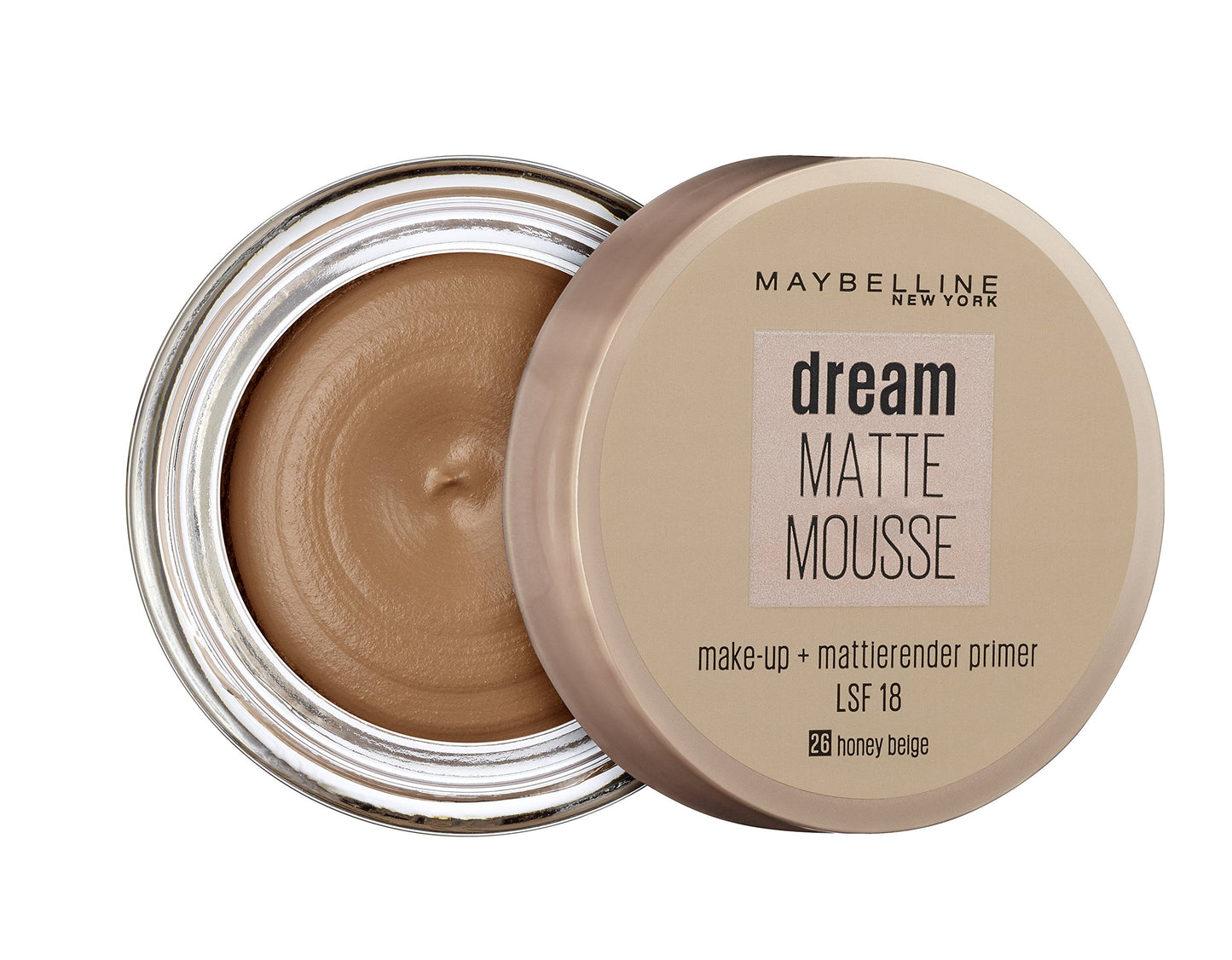 Maybelline New York Make Up, Dream Matte Mousse Make-Up, Mattierend, Nr. 26 Honey Beige