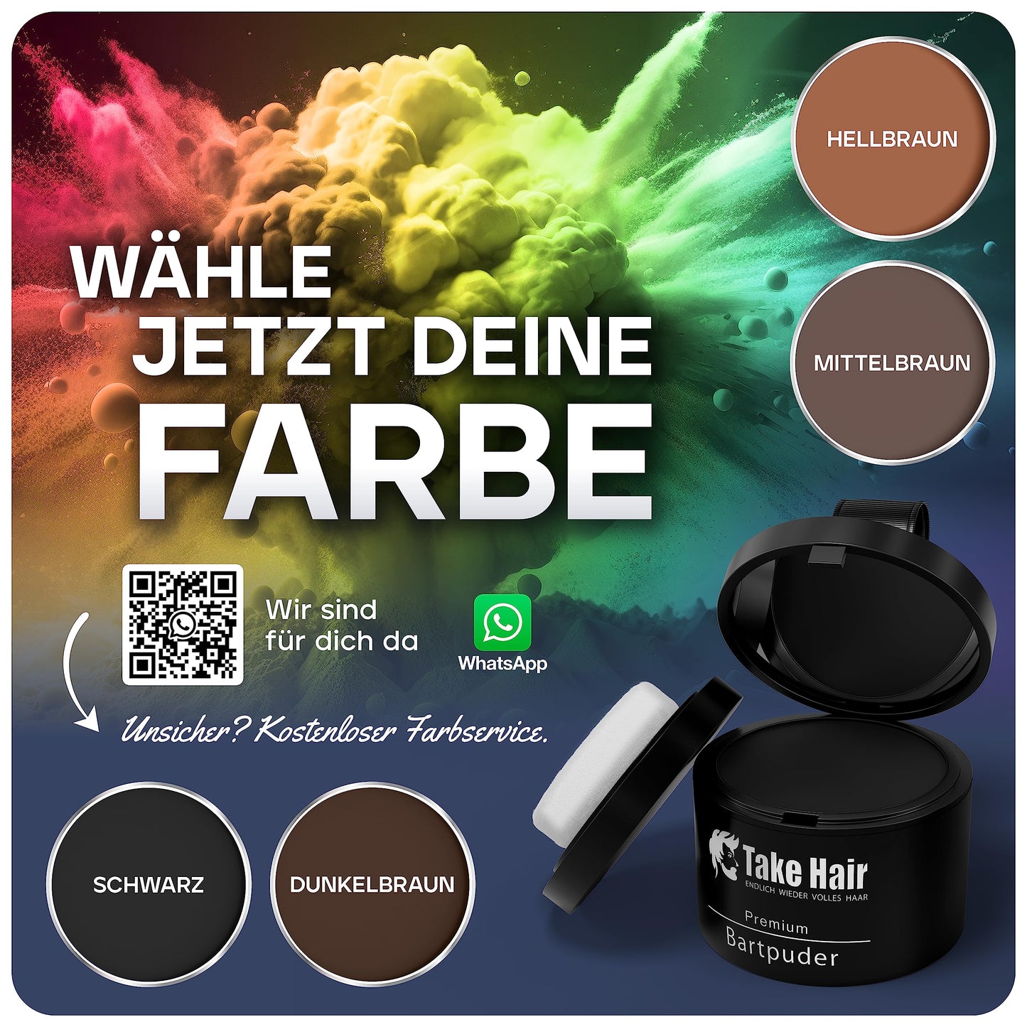 Take Hair Bartfärbemittel I 100% wasserfest I 4g Bartpuder für einen volleren Bart, Bartfärbemittel I Grauabdeckung I Bartverdicker zum Bart färben (Bartpuder Schwarz)