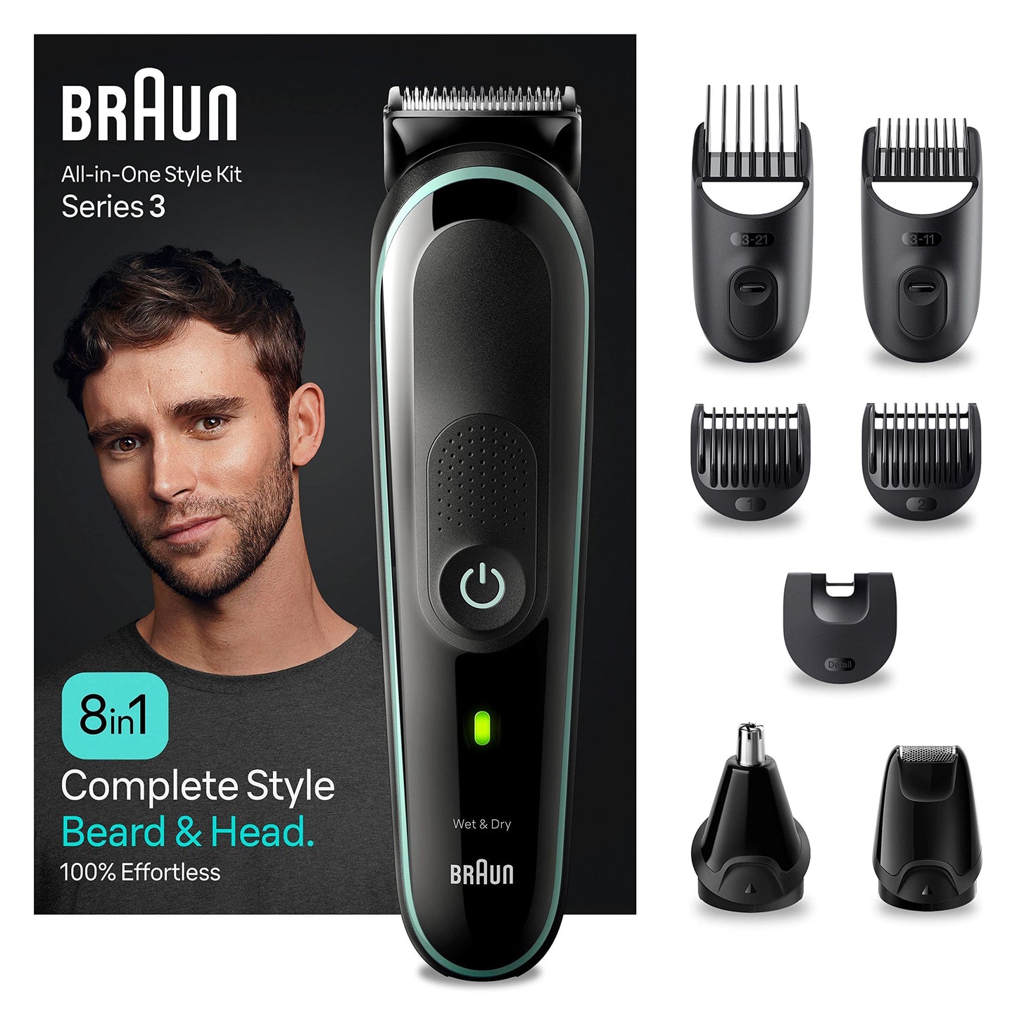 Braun All-In-One Bartpflege Bodygroomer Set, 8-in-1 Barttrimmer / Bartschneider, Trimmer/Haarschneider Herren, Haarschneidemaschine, wasserdicht, 80 Min. kabellose Laufzeit, MGK3441