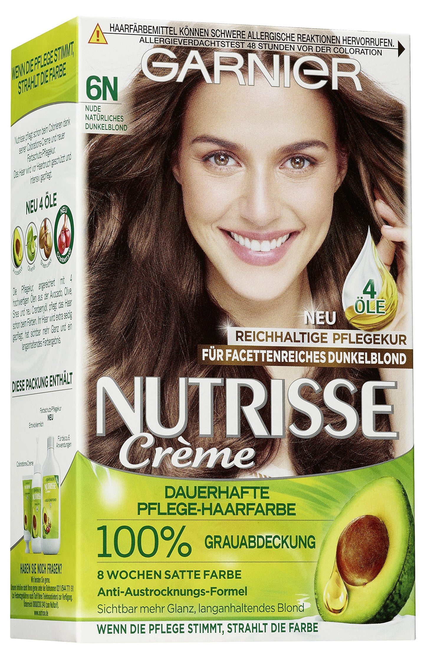 Garnier Nutrisse Creme Coloration Nude Natürliches Dunkelblond 6N / Färbung für Haare für permanente Haarfarbe (mit 1 nährenden Ölen)